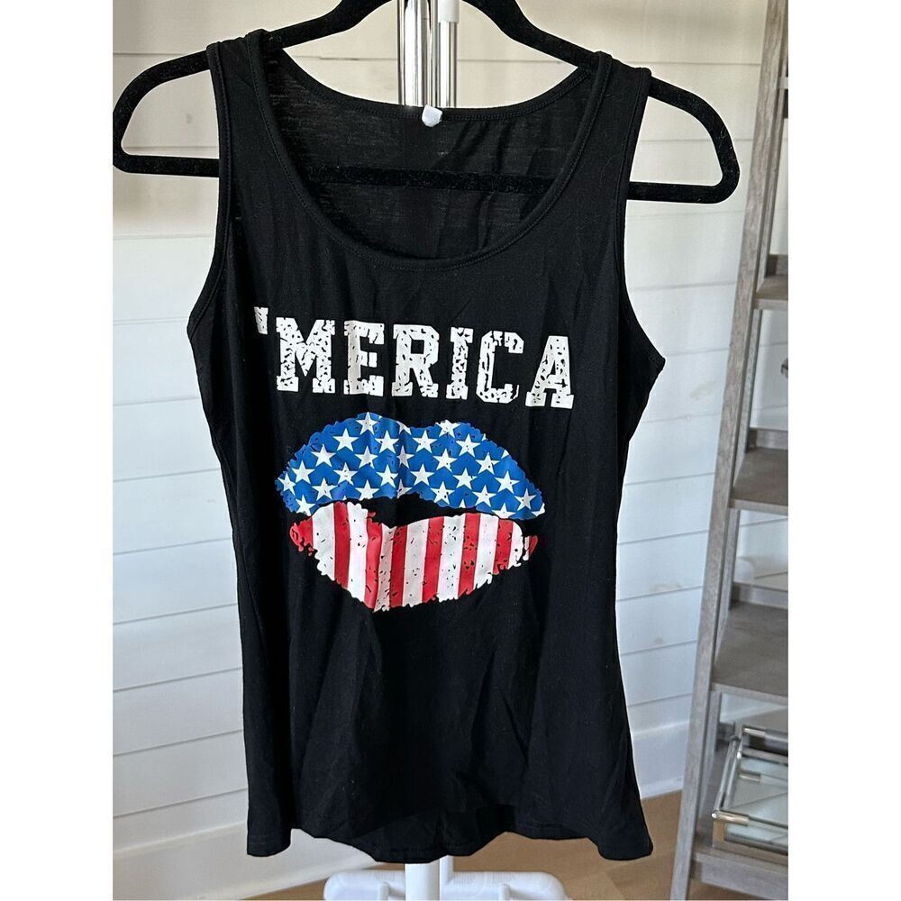 ‘Merica patriotic flag lips tank‎ top sz small